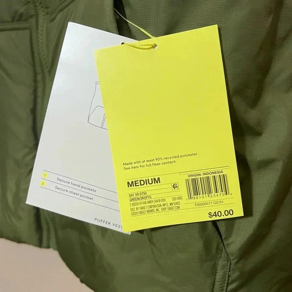 Medium Puffer Vest Men’s All in Motion Green - Picture 6 of 7